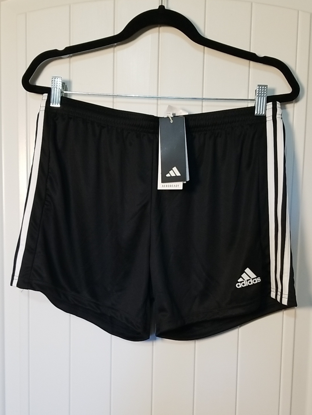 New adidas Black Athletic Shorts with White Stripes Size Large NWT